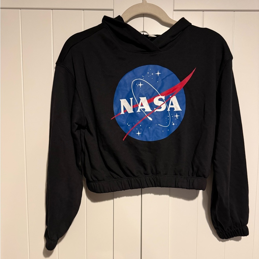 H&M NASA Hoodie Black Cropped Sweatshirt Youth‎ 12-14Y Girls Boys Unisex